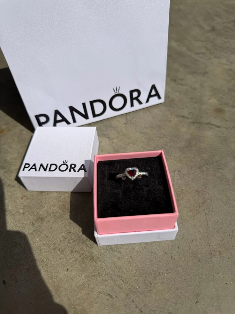Pandora Silver Heart Ring with Pink Box and Red Center - Picture 3 of 4